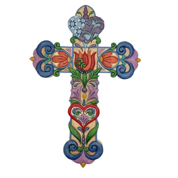 Jim Shore Heart Flowers Wall Cross - Picture 4 of 7